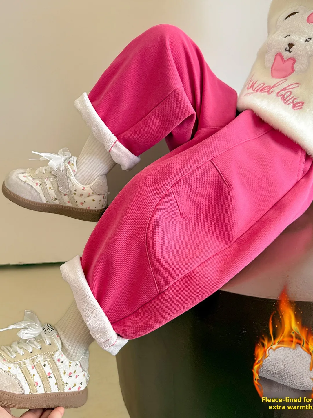 Pantaloni casual adatti per ragazze invernali Pantaloni lunghi a vita alta patchwork foderati in Fce caldi per bambini di età inferiore a 7 anni