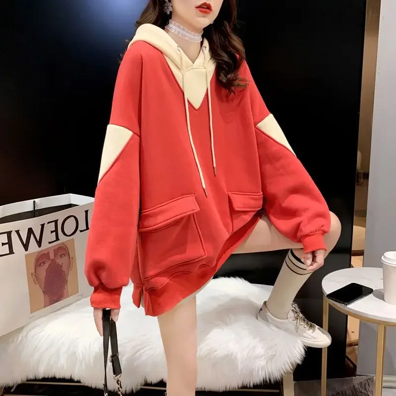 

New In Baggy Long Sleeve Woman Tops Loose Hooded Sweatshirt for Women Korean Streetwear Y2k Casual Nice Color Clothing E Hoodies