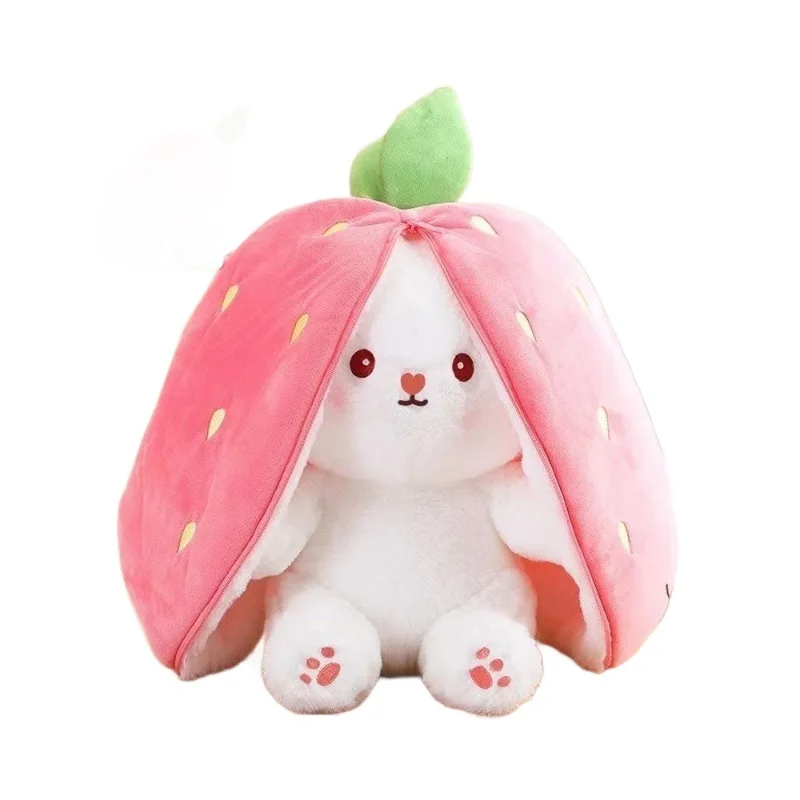

25cm Cute Strawberry Carrot Rabbit Plush Toy Stuffed Creative Into Fruit Transform Baby Cuddly Bunny Doll for Kid Birthday Gift