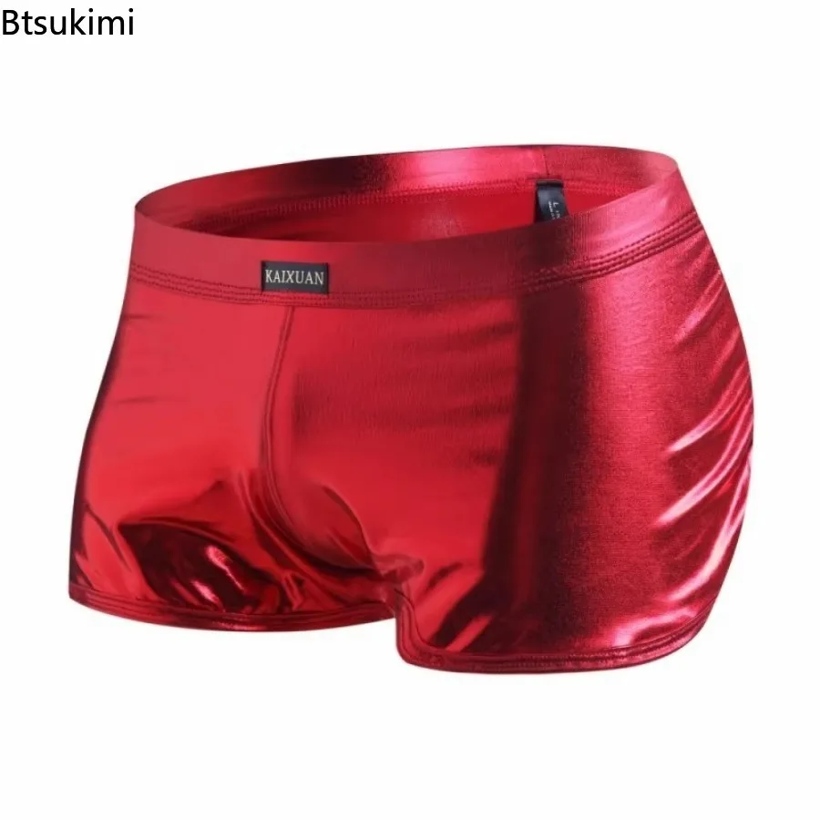 Men's Patent Leather Shorts Shiny Underpants Night Club Reflection Boxer Trunks Soft Underwear Low Rise Panties Casual Aro Pant