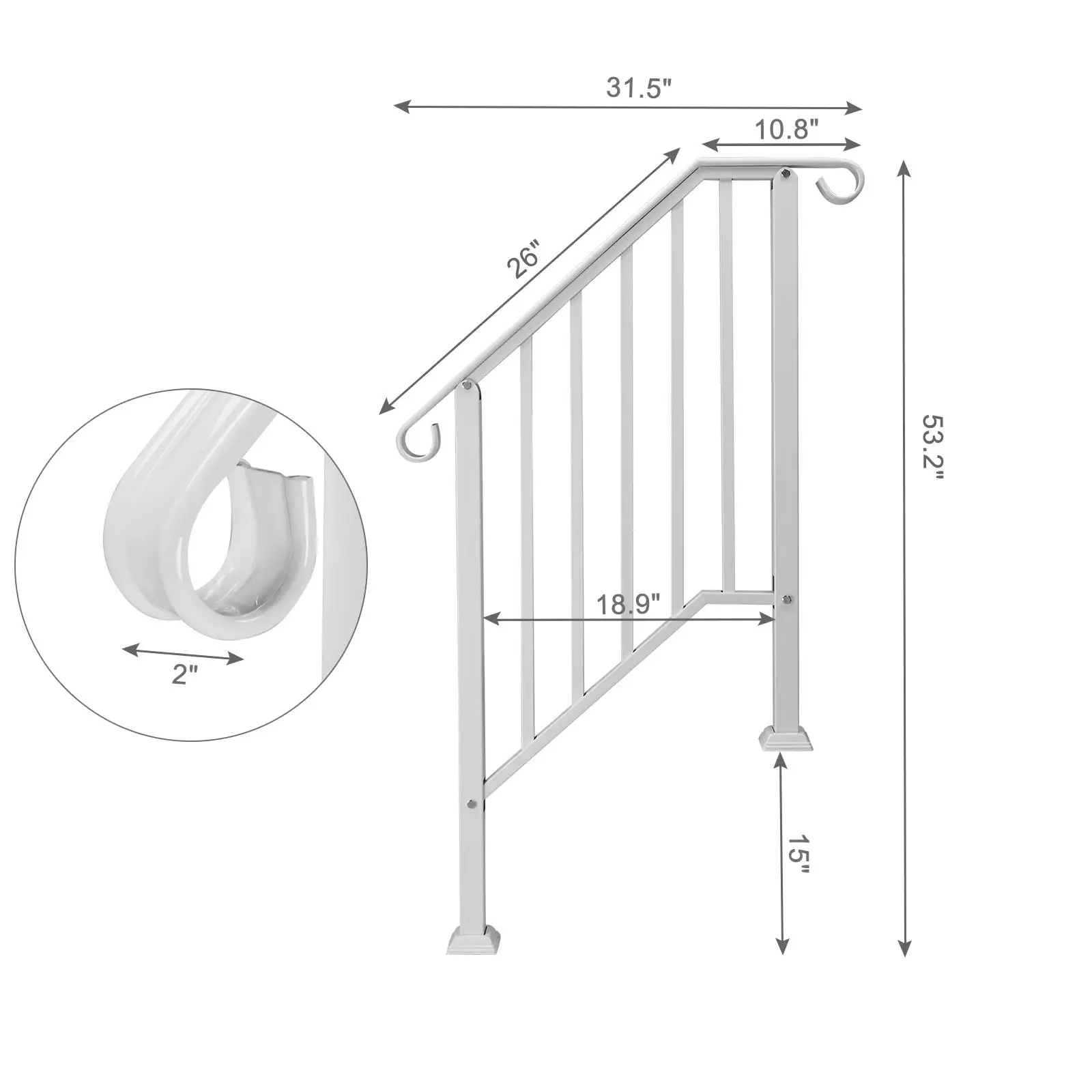 para corrimão externo - design transicional de ferro em 2 etapas com kit de instalação, acabamento branco