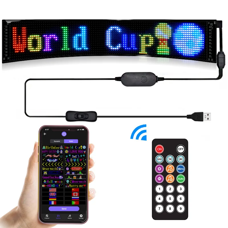 Led Flexible Car Advertising Screen APP Remote Waterproof LED Matrix Pixel Panel 5V USB DIY Pattern Graffiti Scrolling Text Bar