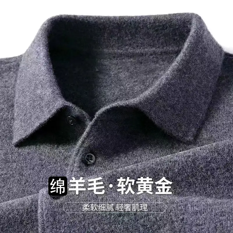 Male Polo Shirt Soft Lightweight Warm Knitted Luxury Simple Button Up Pullover 2025 Lapels Comfortable Business Sweater Clothing