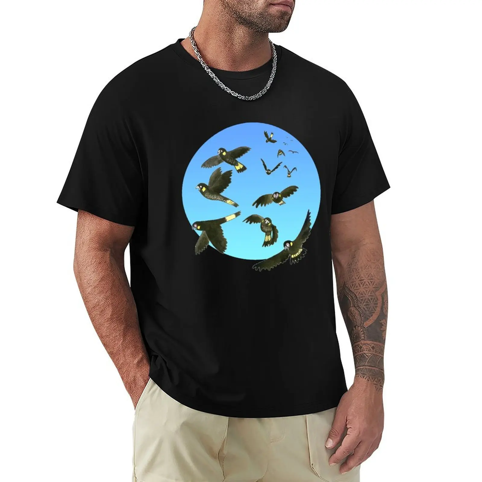 

Yellow-tailed Black-cockatoos flying (blue) T-Shirt designer shirts graphics valentines boutique clothes mens t shirts pack