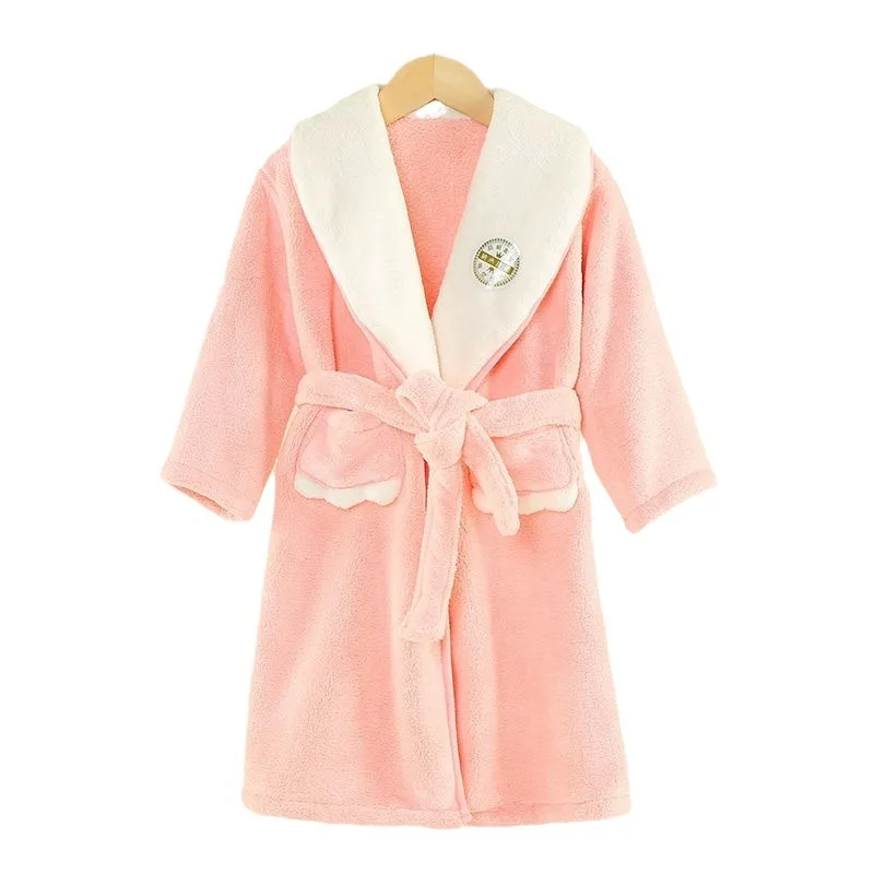 Children's Cartoon Robe Winter Coral Fleece Nightwear Baby Quick Drying Bathrobe Gown Thick Boy And Girl Water Uptake Sleepwear