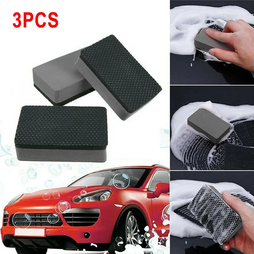 3Pc Car Clay Bar Pad Sponge Block Cleaning Eraser Wax Polish Pad Tools Black Black Mud Brush Sponge Car Clay Wash Mud