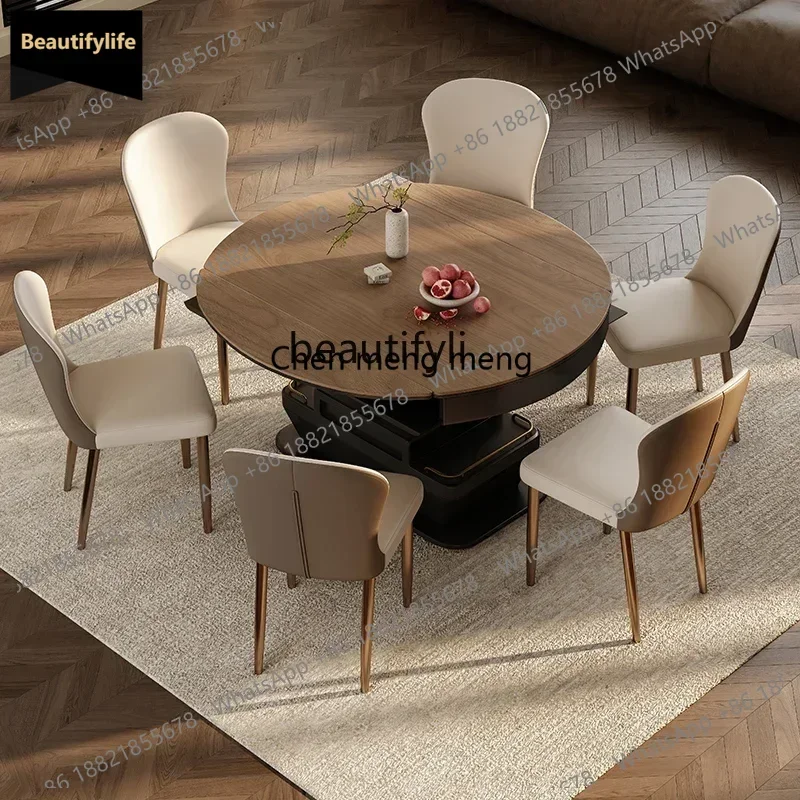 

Y183Lifting and folding solid wood coffee table round dining table two-purpose home small apartment living room medieval styleQ