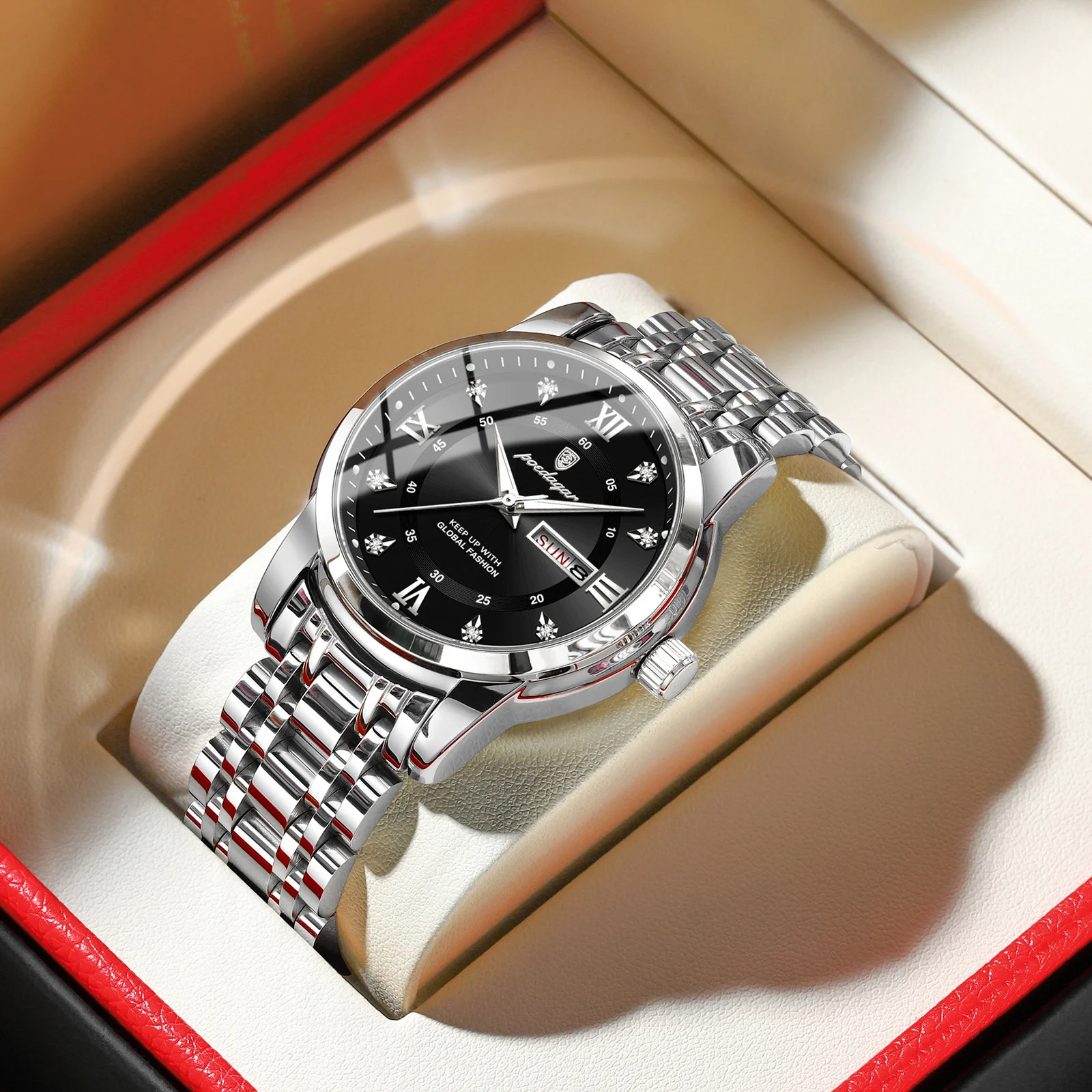 POEDAGAR Luxus Trendy Mann Armbanduhr Wasserdicht Edelstahl Leucht Männer Uhr Datum Woche Mode Quarz herren Uhren Reloj