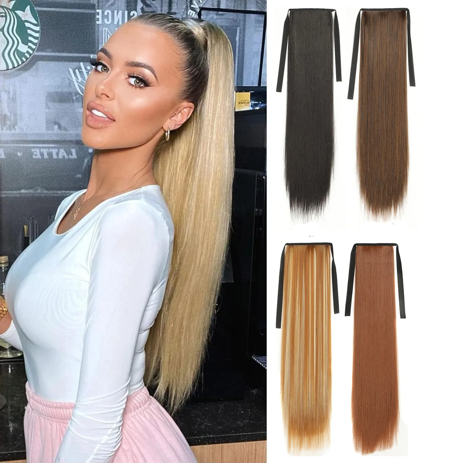 

Long Straight Hair Ponytail Extension 24inch 100g Soft Hairpiece Daily Wear Party Use Fashion Hairstyle Synthetic Wig Accessory