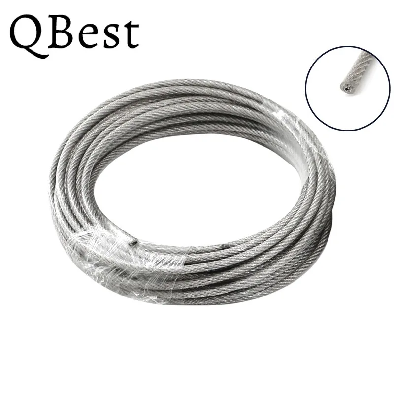 5M/10M PVC Coated 304 Stainless Steel Wire Rope Flexible Soft Cable Clothesline After Coating Diameter 0.8/1/1.5/2/2/3/4mm