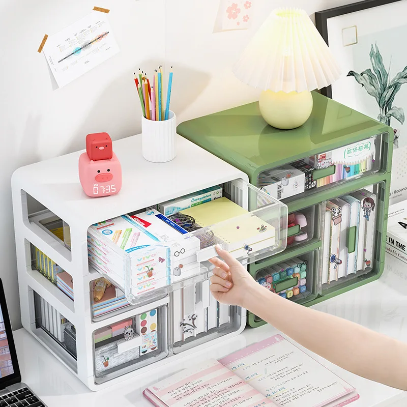 Office Desktop Green Clear Documents Stationery 4 Layers Storage Box Home Bedroom Girls Skin Care Jewelrys Sundry Organizer Rack