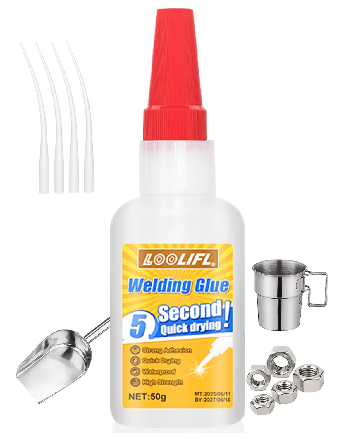LOOLIFL 50ml Fast Bonding Soldadura Alta Resistencia Pegamento Untuoso Universal Superglue Mighty Pegamento Instantáneo Pegamento Fuerte Plástico Madera Modelo Cerámica Metal Vidrio Agente Soldador Súper Líquido Herram