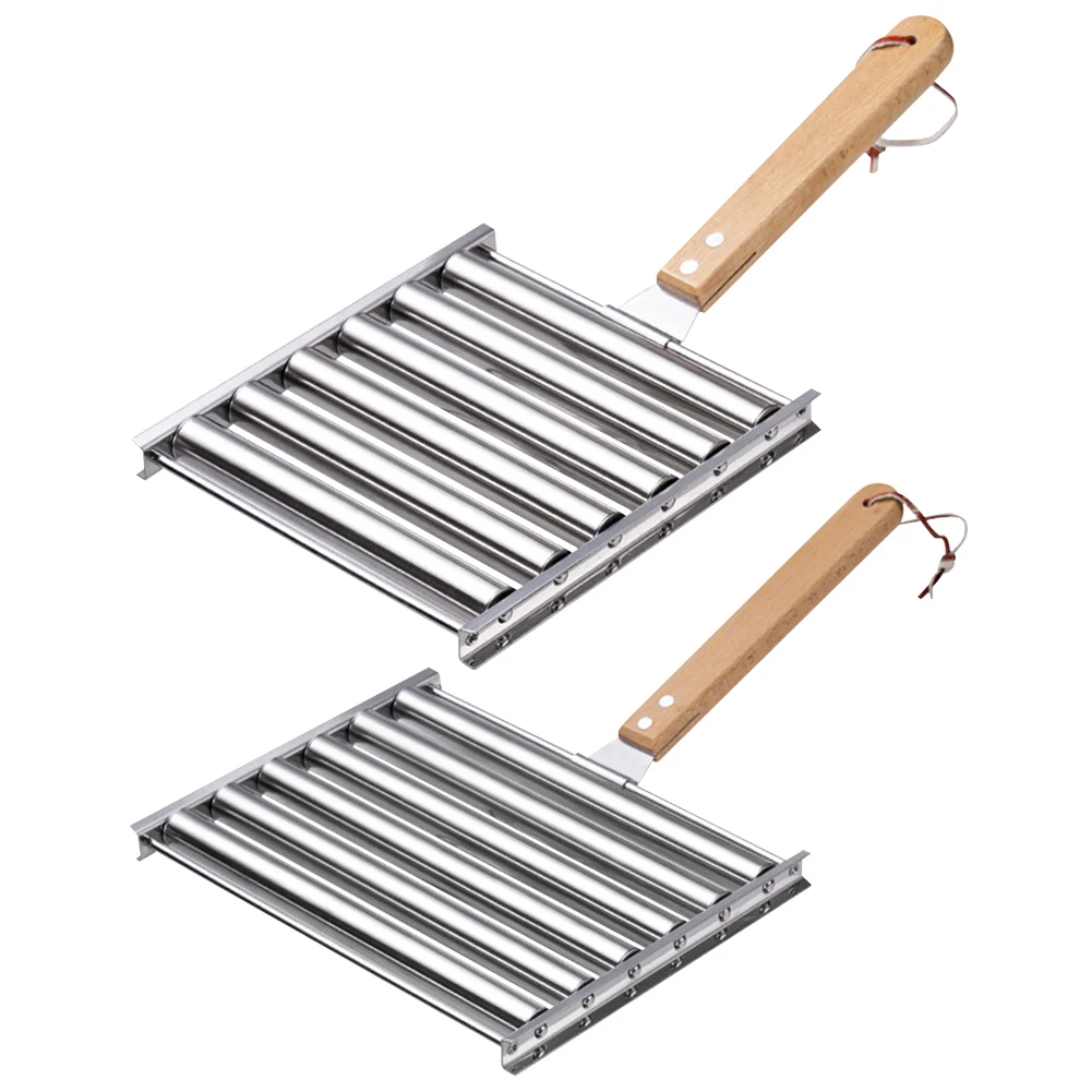 Stainless Steel BBQ Tools with Rustproof Square Grilling Grid Sausage Roller Rack Party Camping Sausage Tools Barbecue Accessory