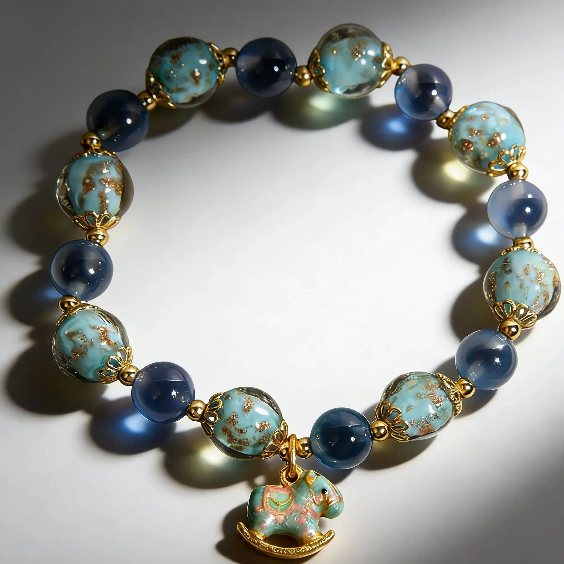 

Perfect Gift Fine Jewelry: Natural Blue Agate Bracelet with Sweet Heart Design & Night-Shining Crystal, Light Luxury for Her