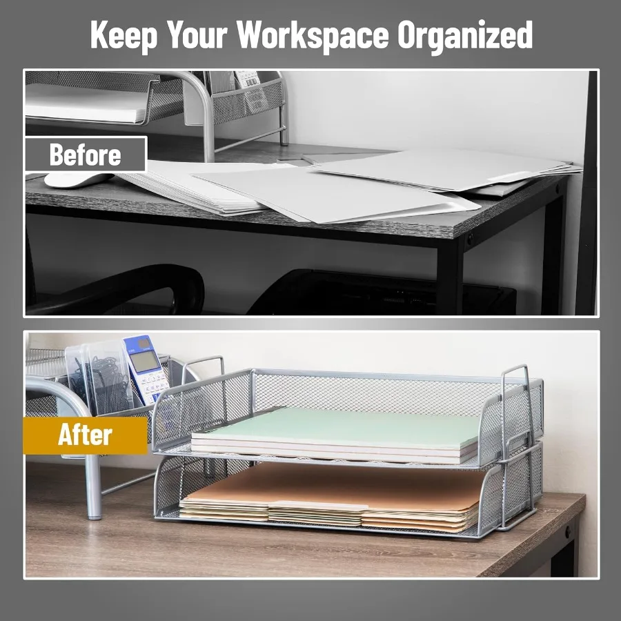 Vassoio carta impilabile Organizzatore da tavolo per archiviazione di file da ufficio con design a rete metallica Dimensioni 13,25 L x 9,75 L x 6,25 H Set