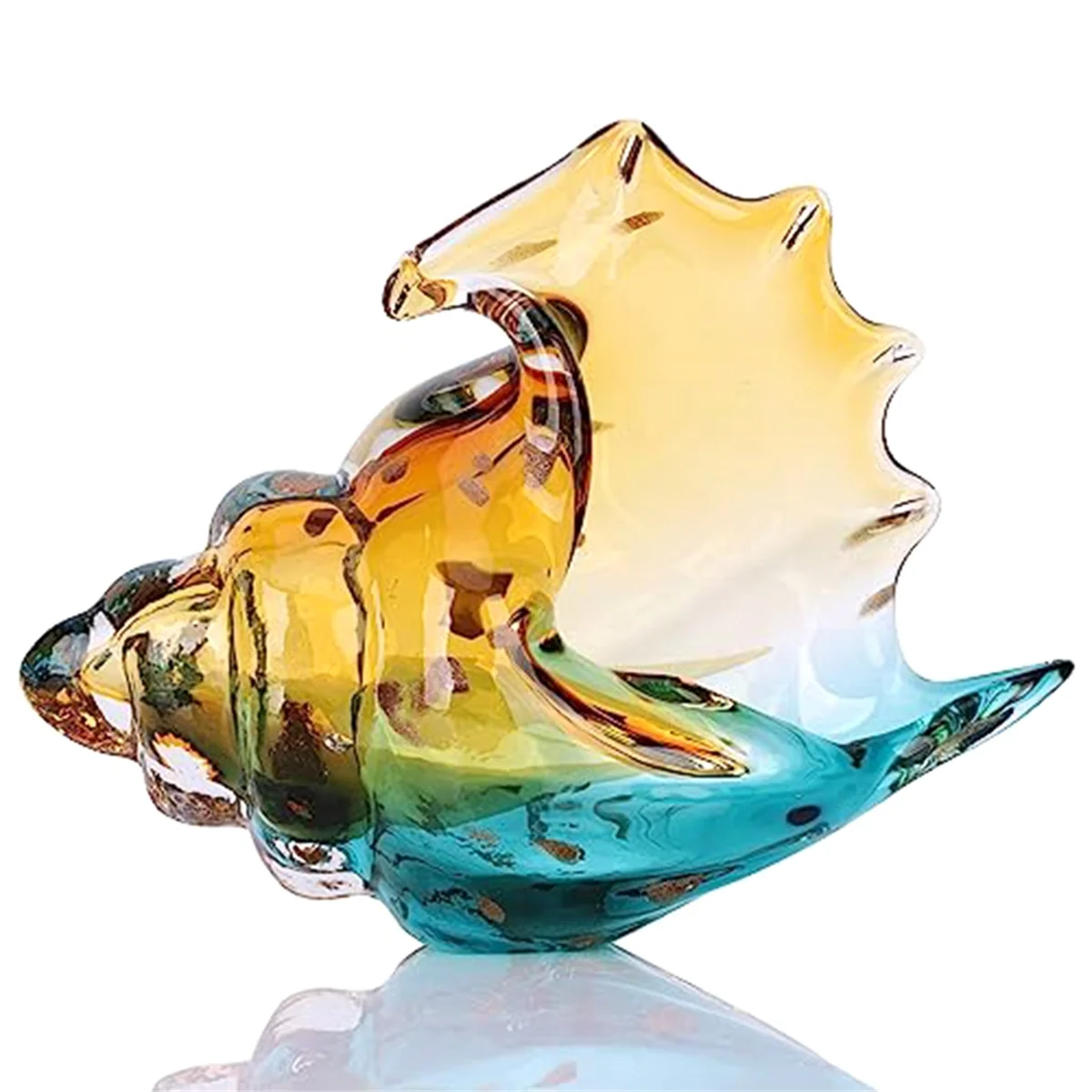 

Hand Blown Glass Conch Statue, Glass Art Figurine, Home Decor with Sea Shells, Bookcase Decoration