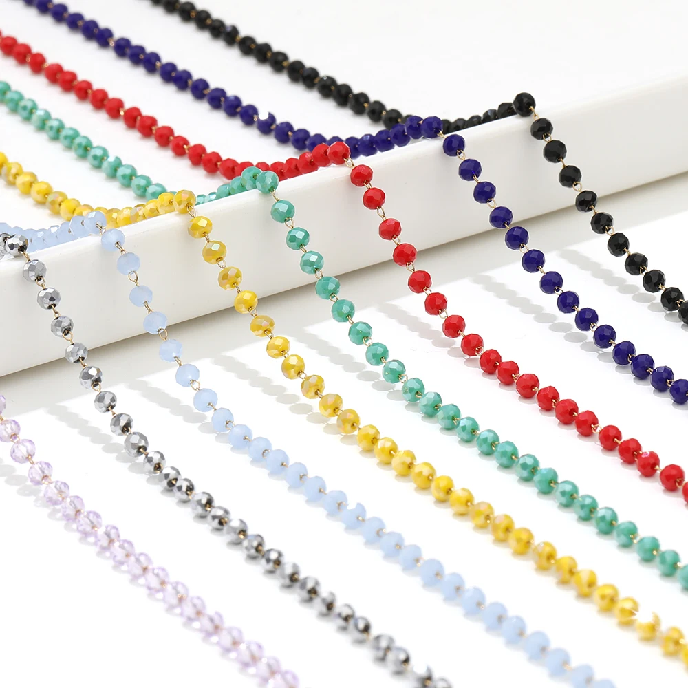 1Meter Stainless Steel Gold Plated Colorful Crystal Beads Chains for DIY Jewelry Making Necklace Bracelet Wholesale Supplies
