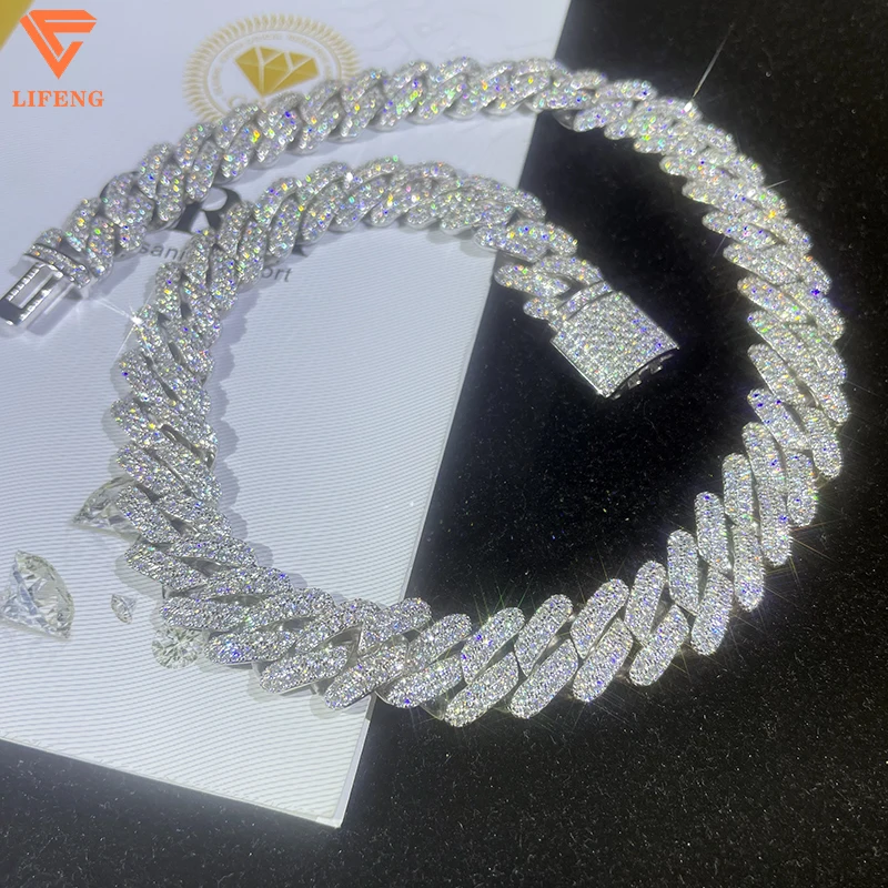 14MM Fashion Jewelry Iced Out VVS Moissanite Necklaces 925 Sterling Silver Hip Hop Cuban Link Chain