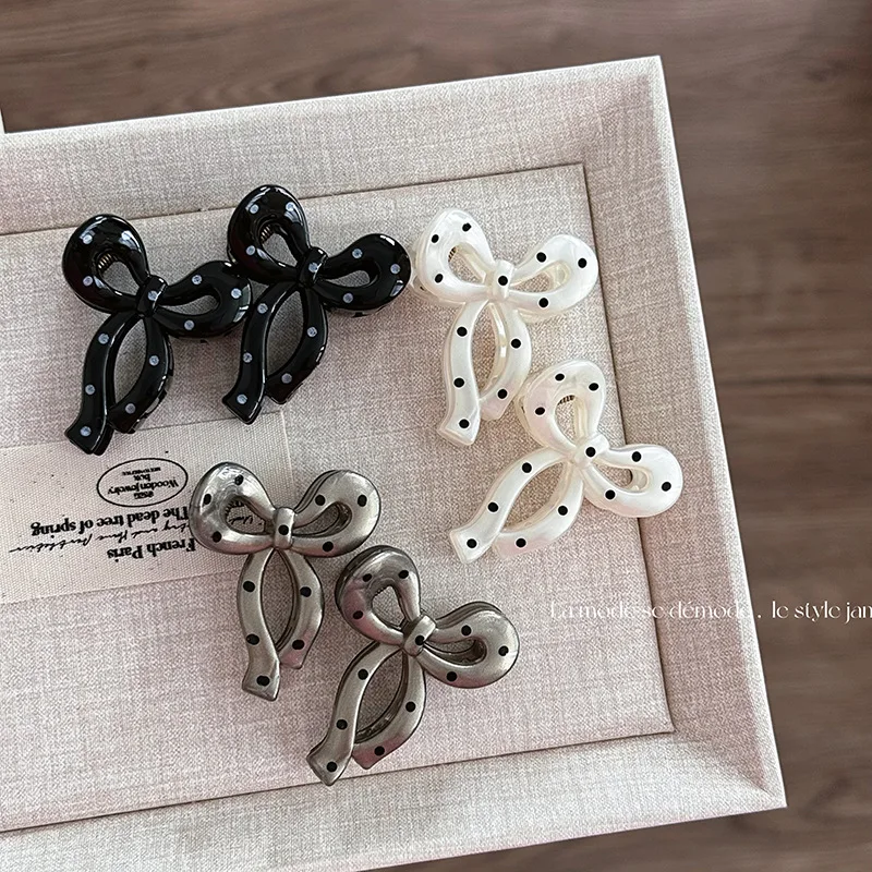 South Korea Hair Accessories Polka Dot Bow Ribbon Acrylic Small Hair Grabbing Clip French Back Head Loose Clip Shark Clip