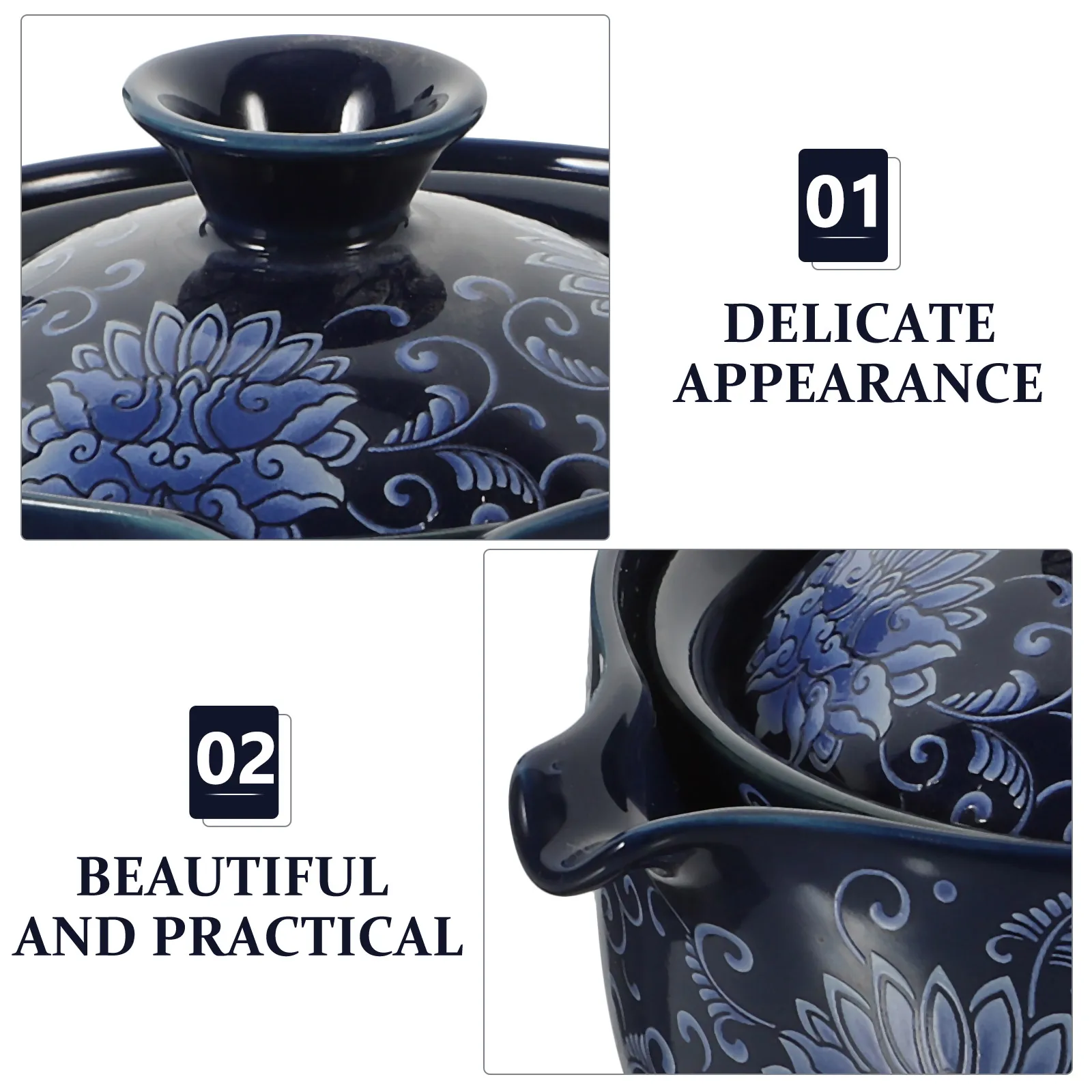 

Rotating Side Handle Teapot Ceramic Tea Kettle Blue Flower Design Heat Resistant Travel Pot for Home Office Portable Infuser Tea