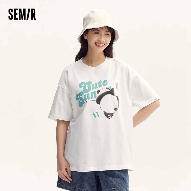 Semir T-Shirt Women 2024 Summer New Mid-Length Cotton Short-Sleeve T-Shirt Panda Design Oversized Style Collection