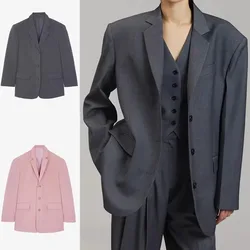 Suit Jacket For Women Lapel Minimalism Style Solid Color Design Suit Overcoat Business Elegant Fashion Loose Casual Coats