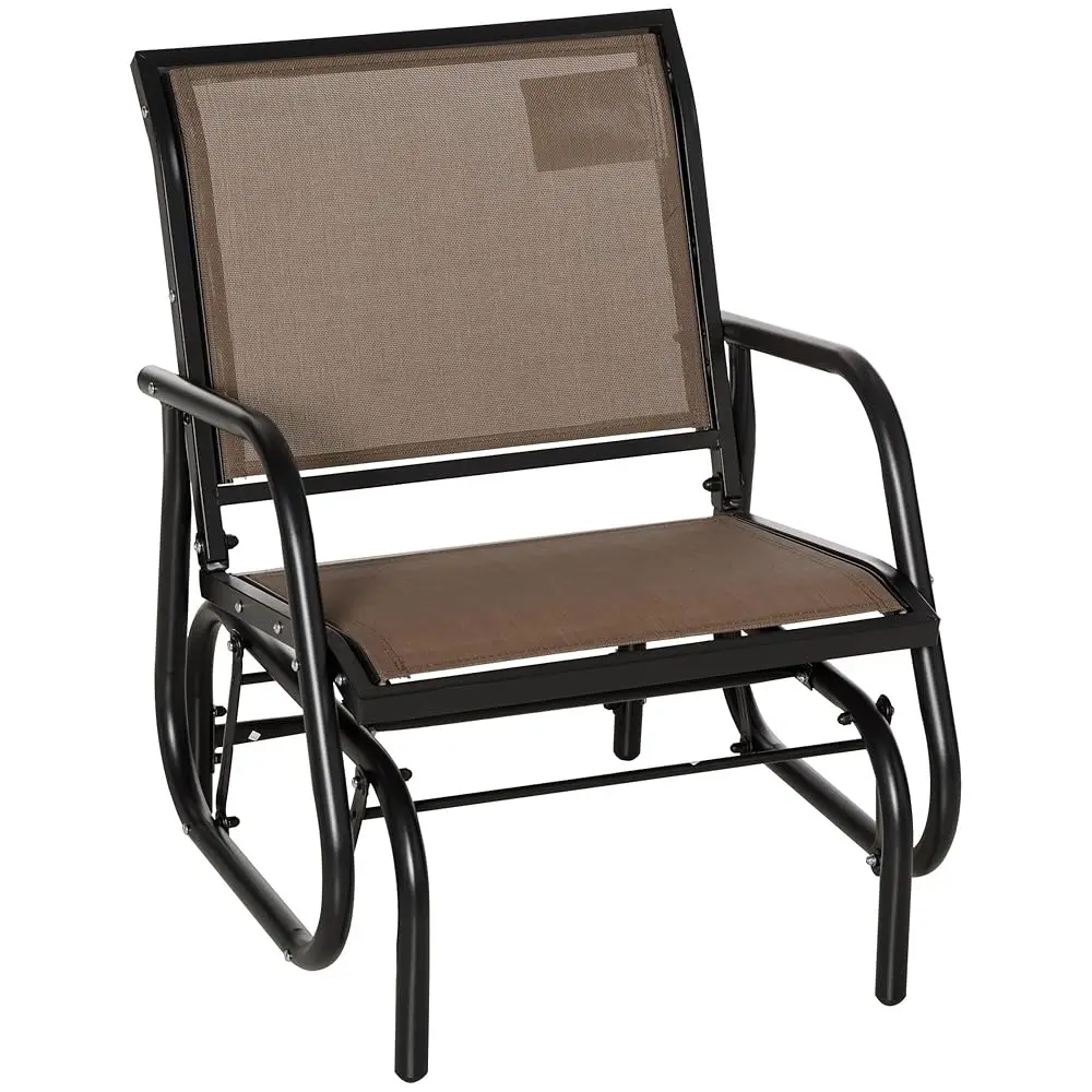

Porch Glider, Metal Frame Swing Glider Chair With Breathable Mesh Fabric, Curved Armrests And Steel Frame For Garden, Poolside,