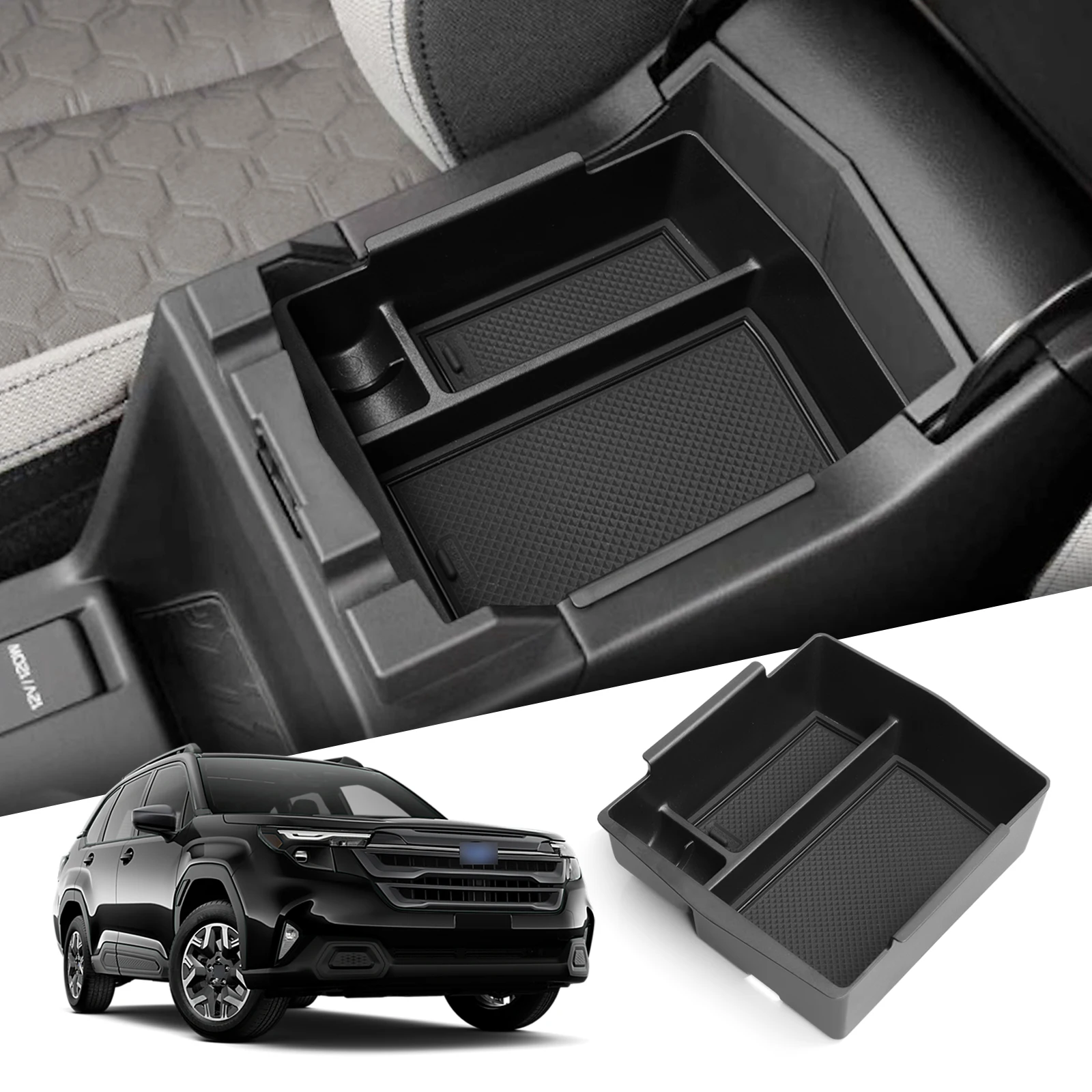 Mittelkonsolen-Organizer für Subaru Forester 2025-2026 – Armlehnen-Aufbewahrungsbox mit rutschfester Matte, Einsteck-Absatzteil aus ABS für den Innenraum – Detail 3