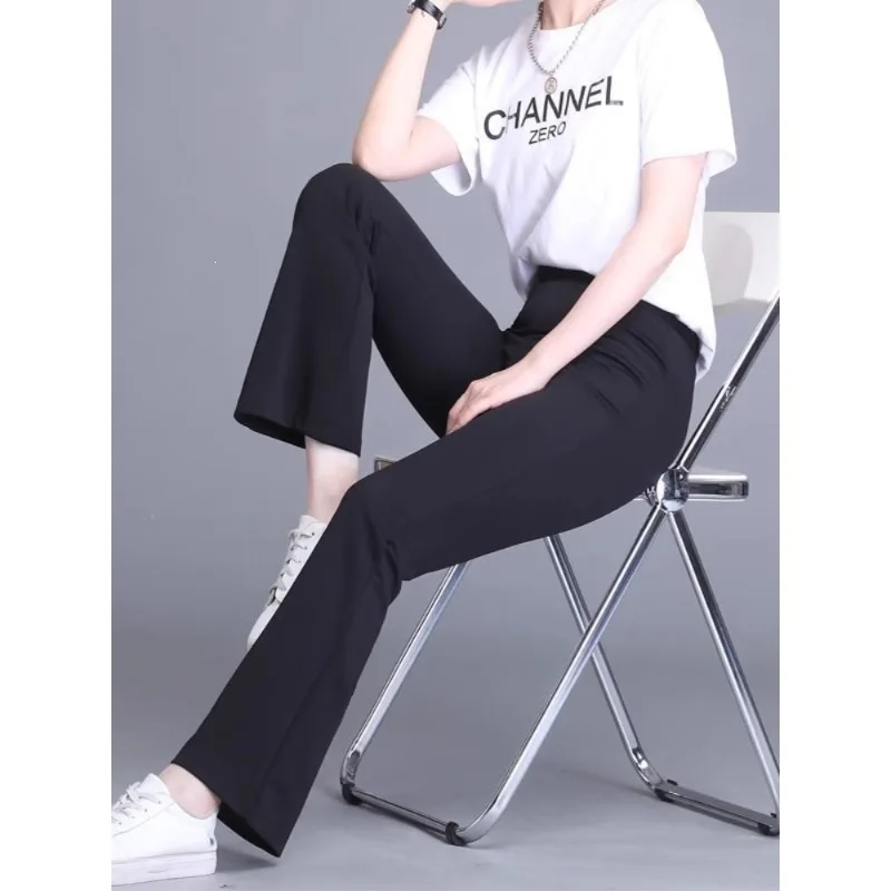 High Waist Straight Leg Casual Pants Women's Black Slimming Trousers Drapey Micro Flared Pants Urban Style Commute Fashion