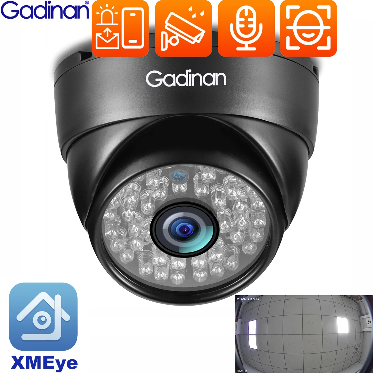 

Gadinan 8MP 5MP 4MP Camera 1.7MM Fisheye Lens Panoramic ONVIF Wired Dome Camera Audio Record Motion Detection XMeye Cloud H.265+