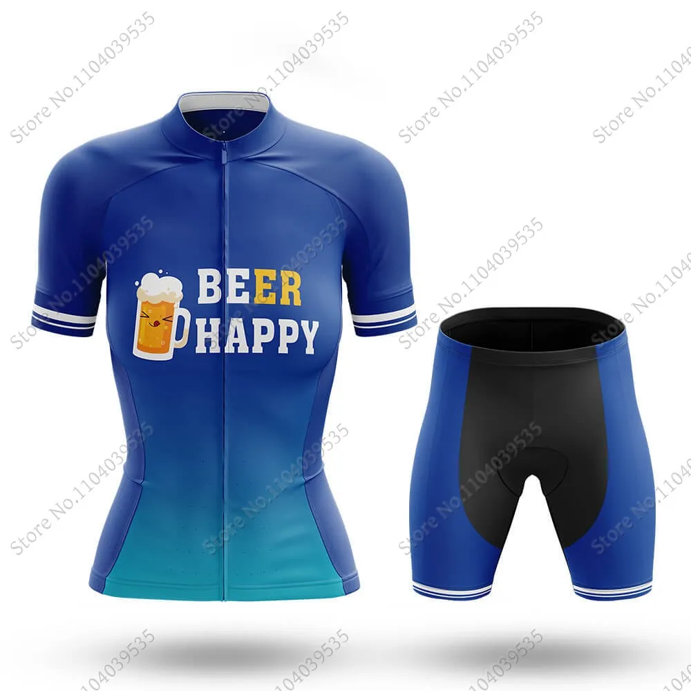 2024 Beer Happy Cycling Jersey Set Women Cycling Clothing Short Sleeve Kit Road bike Shirt Bicycle Bib Shorts