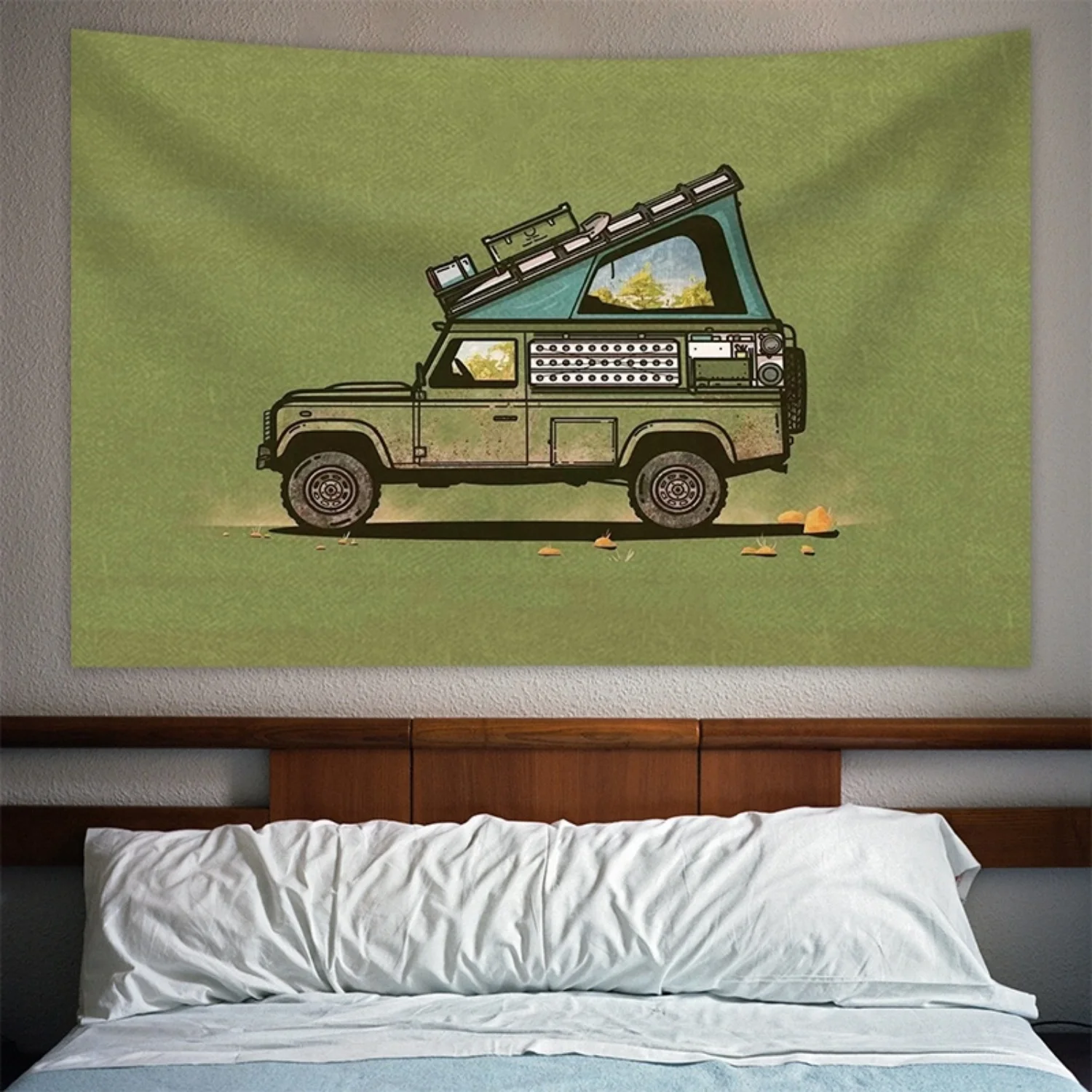1 Stück amerikanischer Camping-Auto-Druck, Wandteppich, Hintergrund, Dekoration, Schlafsaal, Bettkopf, Sofa, Hintergrund, Stoff, Wandteppich ﻿