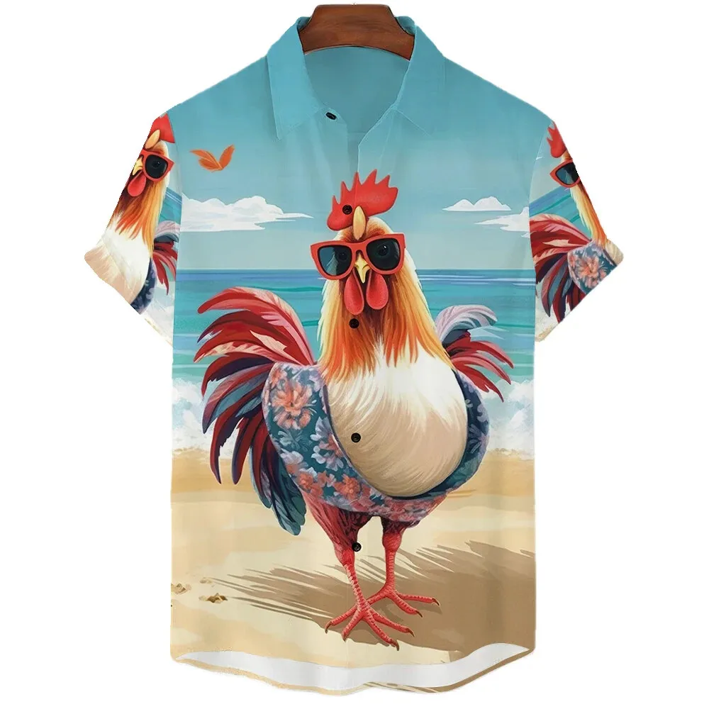 Hawaiian Beach Vacation Men\'s Shirt Funny Vacation Chicken Men\'s Short Sleeve Casual Shirt Beach Wear Tops Oversized T-shirt