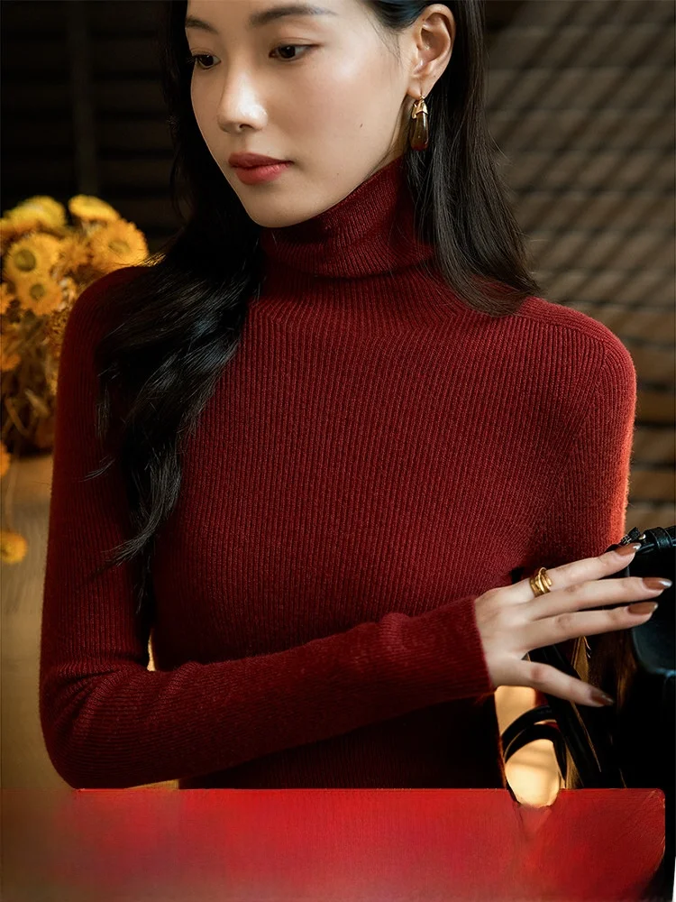 

Xhange Winter New Sl Knitted High Collar Wool Camere Base irt Женский облегающий длинный трикотаж све V-Ne