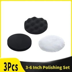 3 pçs kit almofada de polimento de carro almofadas de polimento de lã 3-6 Polegada auto espuma broca buffer polidor para lixamento de carro, lavagem, depilação, poeira