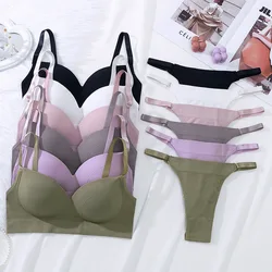 Sexy Women Bra Panties Set G-String Sports Bra Crop Top Seamless Underwear Fitness Bra Top Thongs Female Lingerie Set Intimates