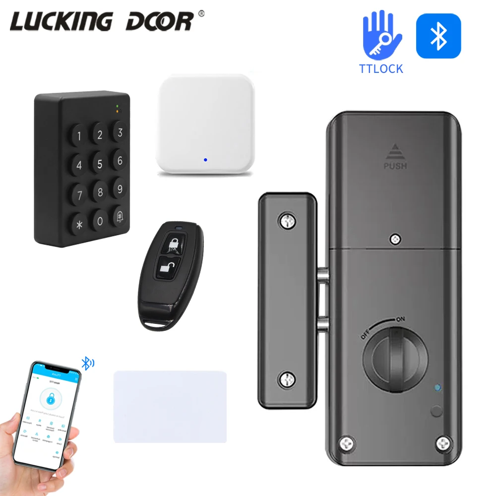 TTLOCK Compatible Wireless Keypad and Smart Electric Motor Lock Kits App Wooden Door Bolt Lock IC Card Lock + Gateway + Remote