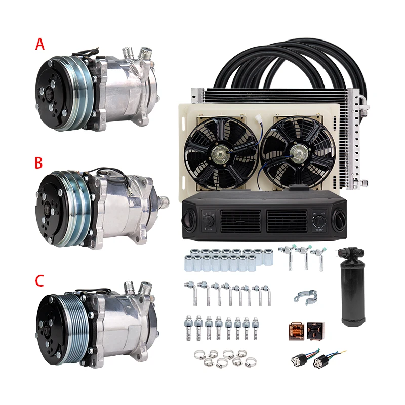 

Universal Automotive 12V 24V A/C Air Conditioning Kit for Truck Minibus Van Tractor Digger RV Excavator AC Air Conditioner