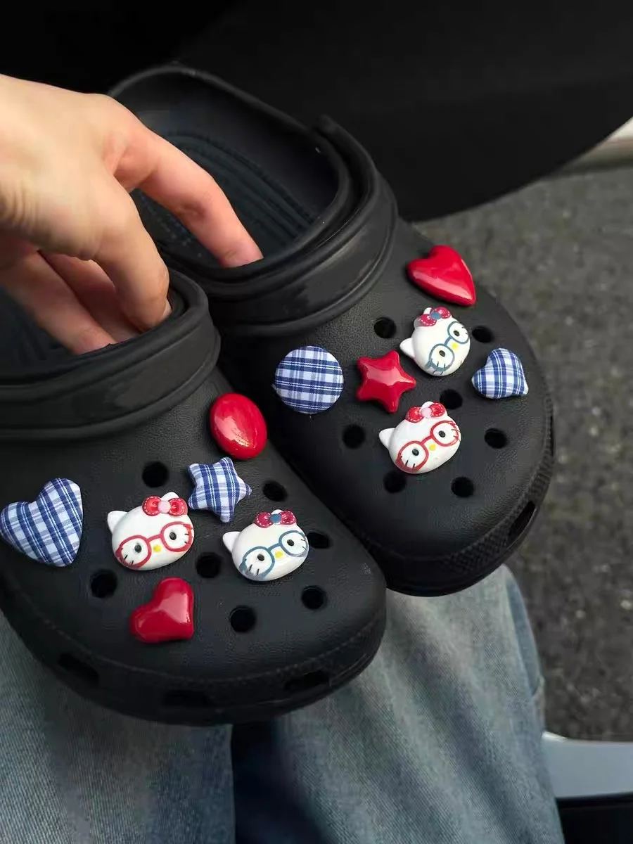 Cute Shoes Charm Kitty Set Star Shoe Buckle Heart Shoe Accessory Suitable For Clogs Slippers Decorative Gift For Girls' Parties