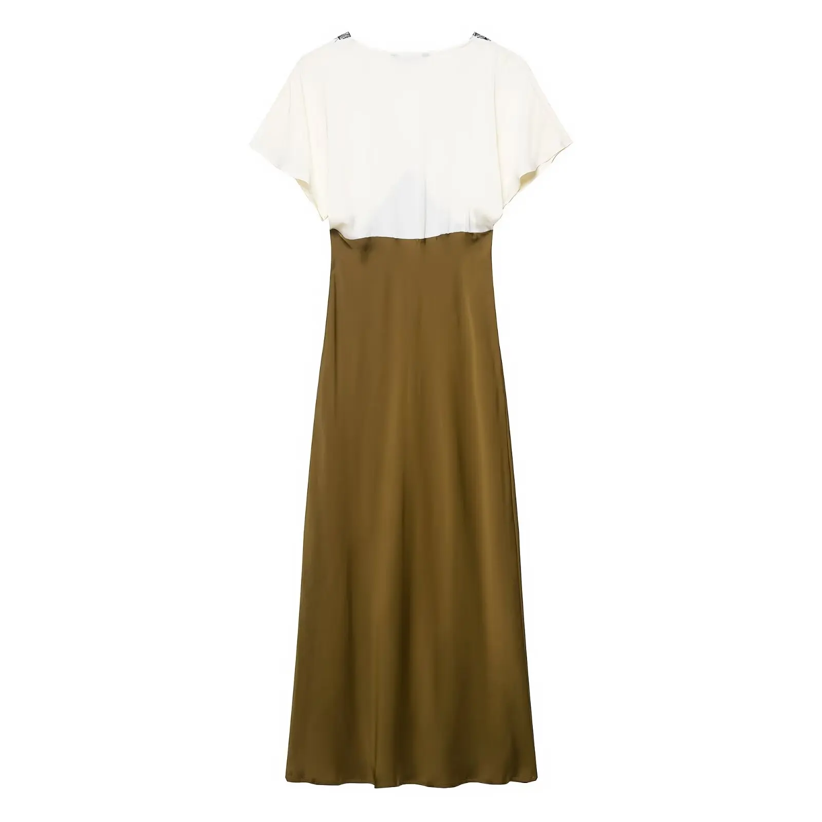 BSAY mujer cuello pico manga corta otoño nuevo artículo 2025 encaje contrastante textura de seda vestido MIDI vestido largo de noche francés