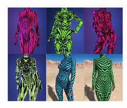 Women Art Irregular Lines Jumpsuit Cyber Punk Bodysuit Halloween Holiday Party Cosplay Costume Performance Romper Zentai Suit