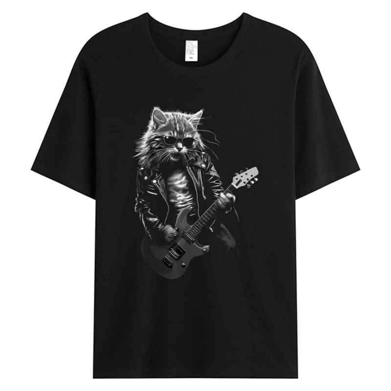 

Rock & Roll Music Concert Festival Cat Rock Guitar Men's Cotton T-shirt Graphic Holiday Weekend Party Tops Tees Man Clothing