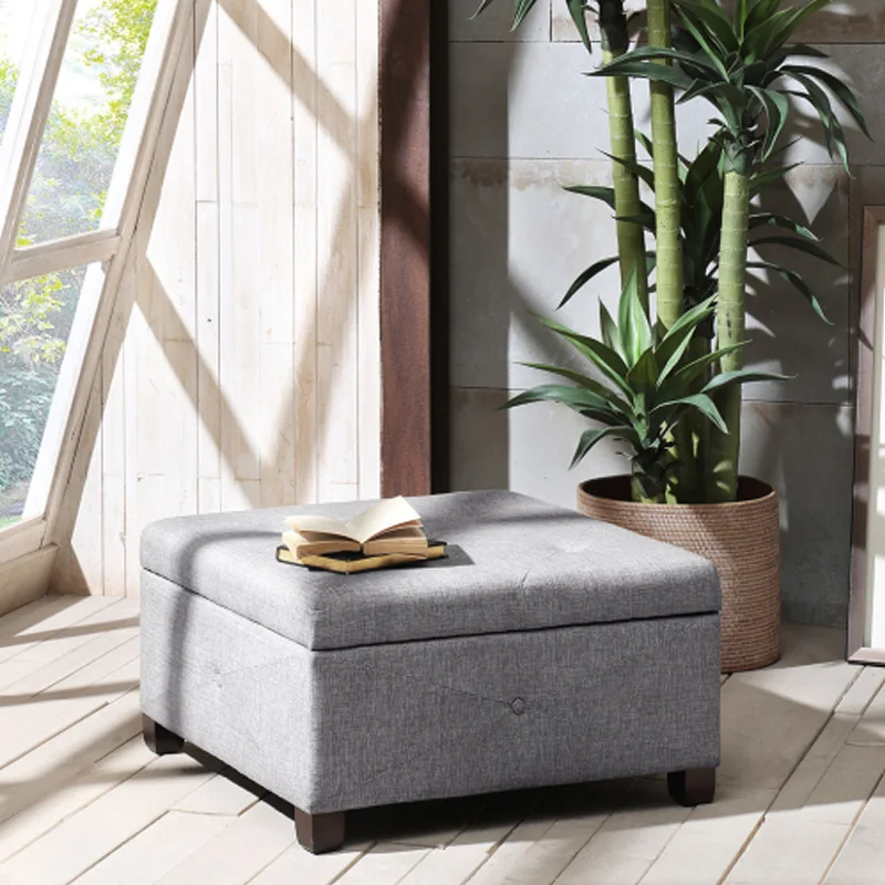 Elegant Upholstered Storage Ottoman in Charcoal: Button-Tufted Details, Solid Wood Legs, Versatile Storage Solution for Any Room