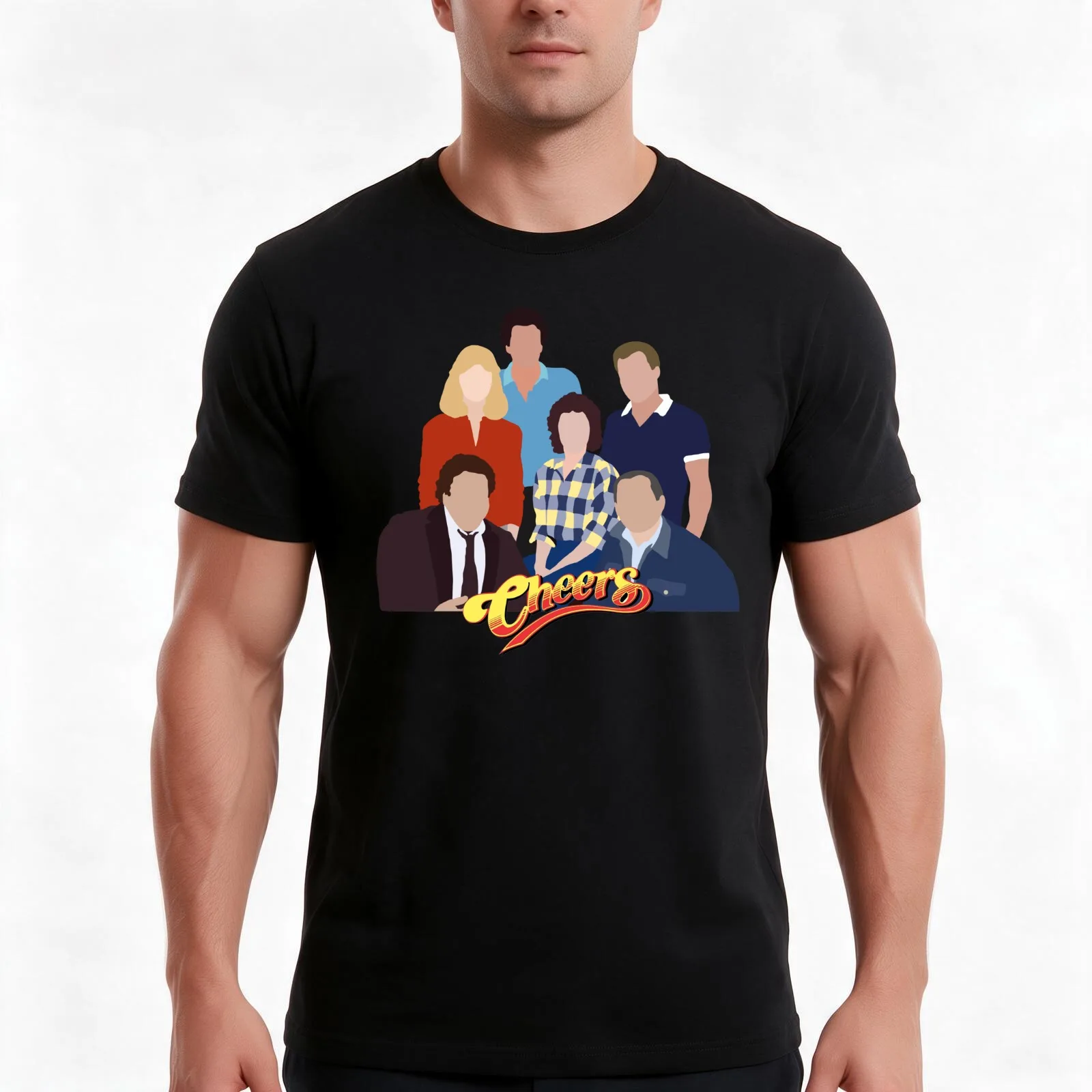 cheers cast T-Shirt, Summer Casual Cotton Tee, Oversized Streetwear Tops, Vintage Graphic Print, Loose Fit Short Sleeve