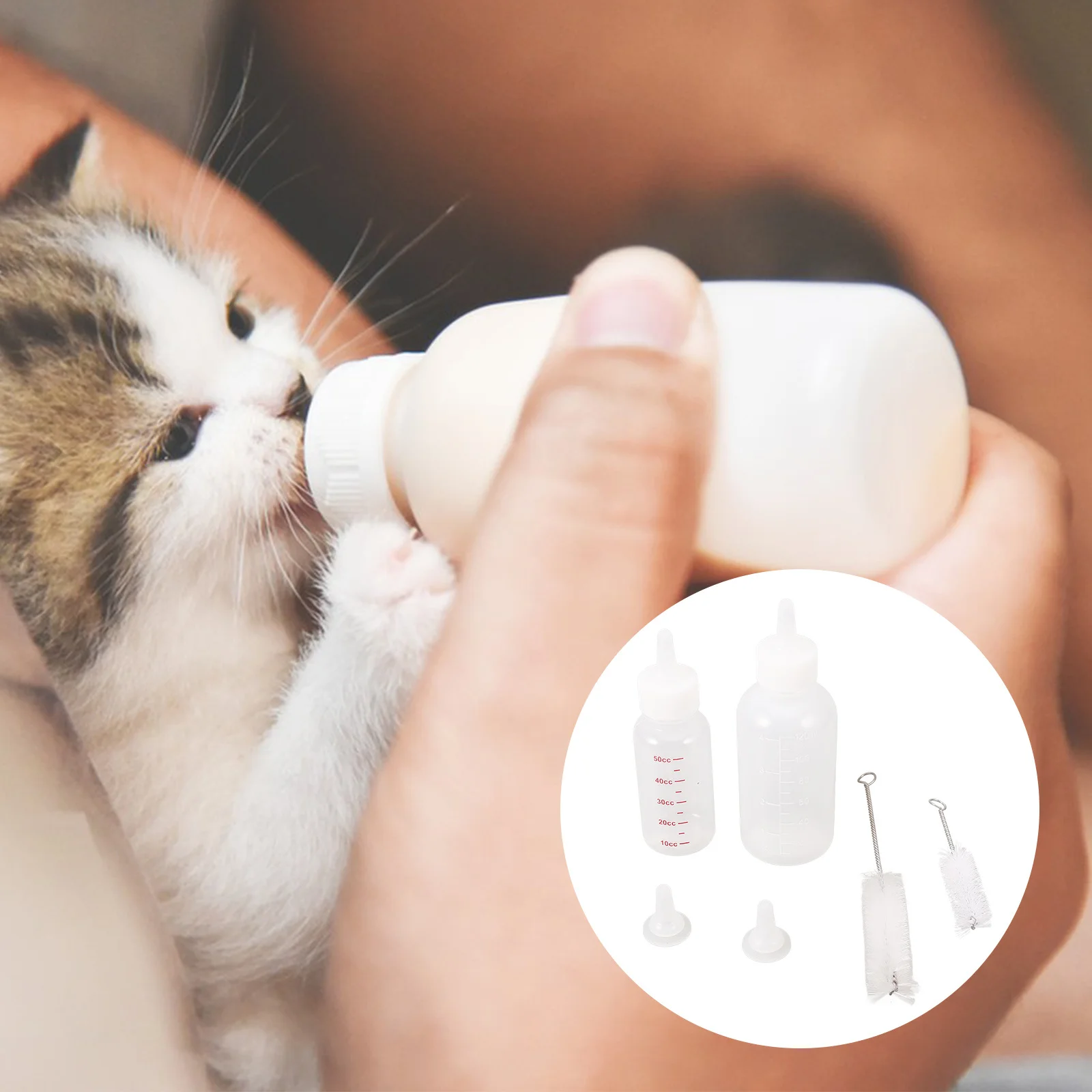 

1 Set Pet Nursing Bottle Kit Reusable Small Cat Milk Feeder For Kitten Puppy Pets Lightweight Silicone Feeding
