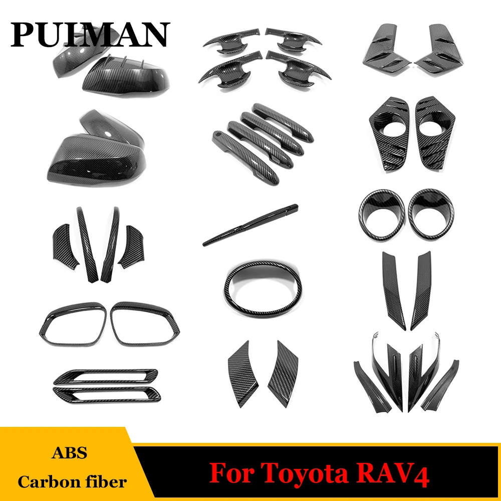 

LHD For Toyota RAV4 XA50 2020-2023 ABS Carbon Exterior Accessories Car Front Grille Center Head Logo Cover Rearview Mirror Trims