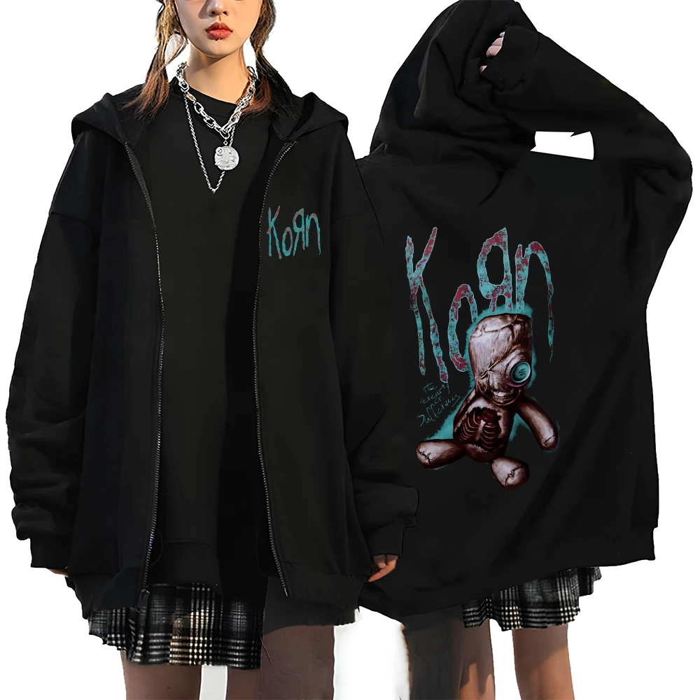 Korn Rock Hoodies WORLD TOUR Zipper Sweatshirts Korn Rock Metal Zip Up Jacken Fleece Übergroße Jacken Mäntel Hip Hop Streetwear