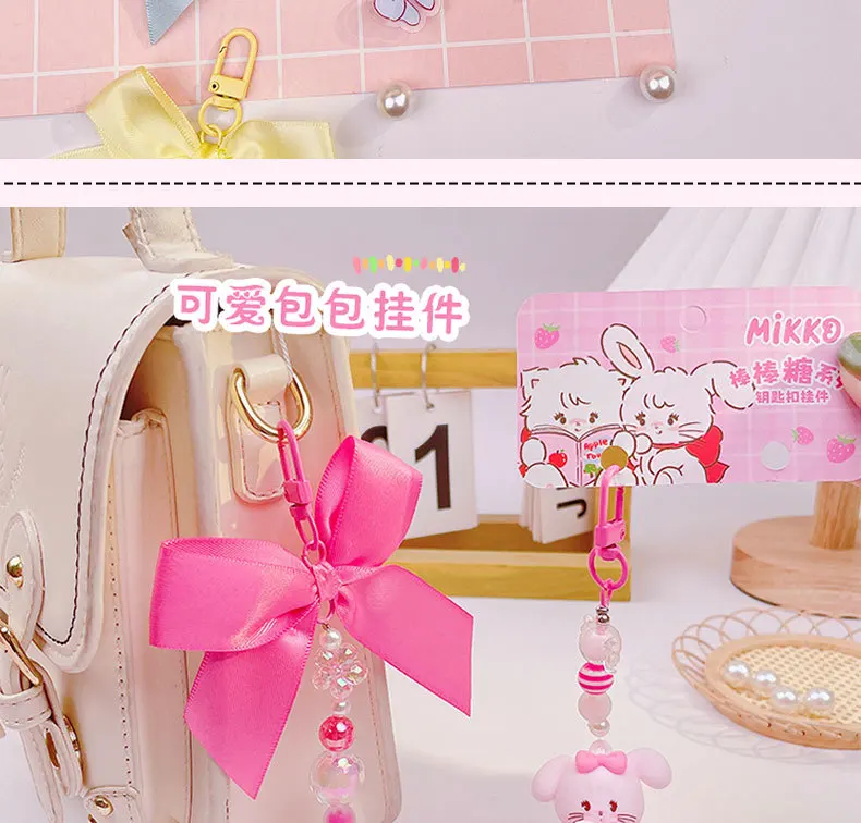 Cartoon Mikko Lutscher Perlen Schlüsselanhänger Kawaii Candy Farbe Kaninchen Katze Tier Rucksack Telefon Zarter Anhänger Schlüsselanhänger für Frauen Mädchen – Detail 8