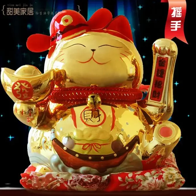 

Copper Statue Genuine gold Japan Lucky Cat hand oversize ceramic ornaments shop opened 9 inch holiday gifts crafts suit living r