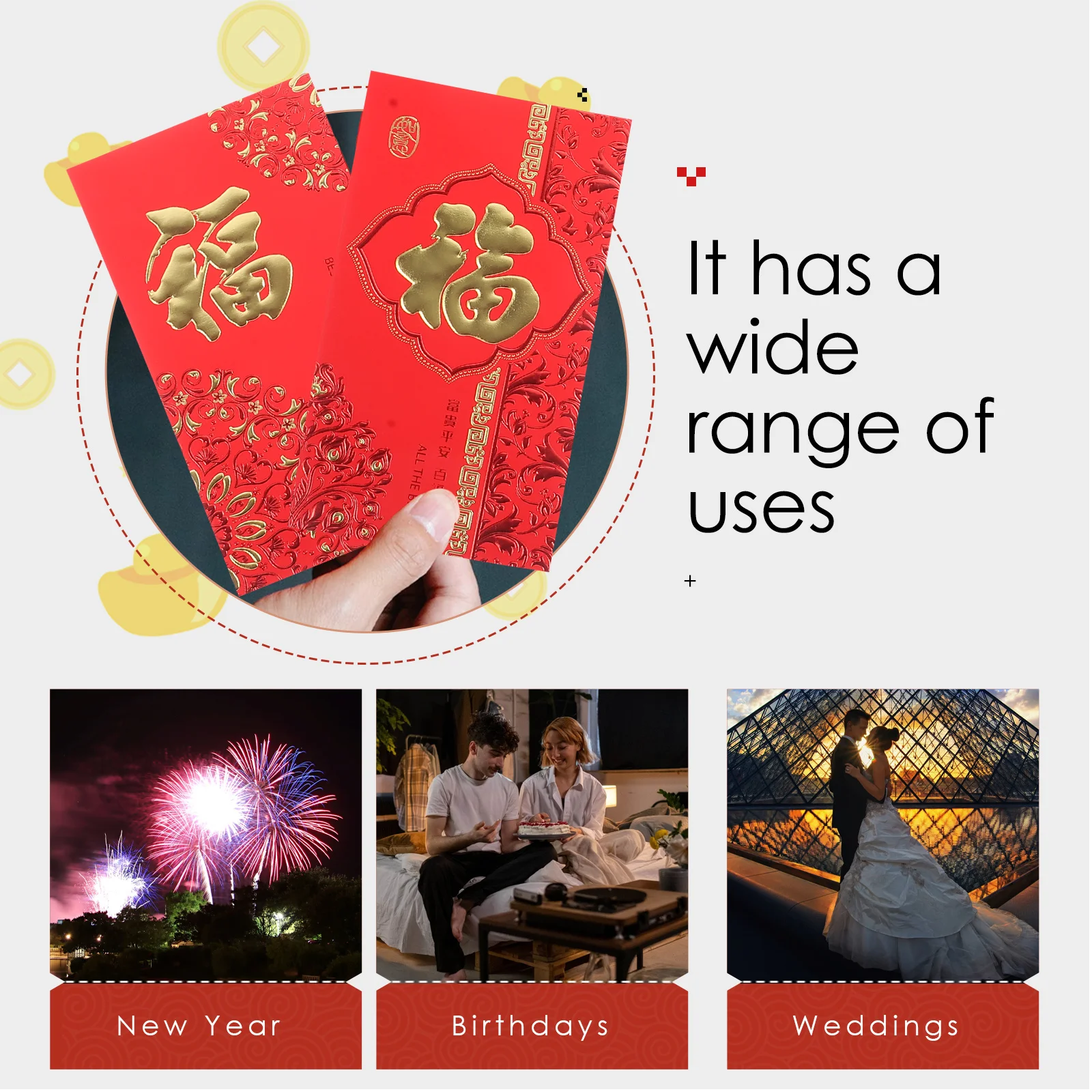 

6pcs Lunar Year Zodiac Red Envelopes Chinese New Year FU Character Festival Wedding Lucky Money Paper Envelope 2024 Red Packets